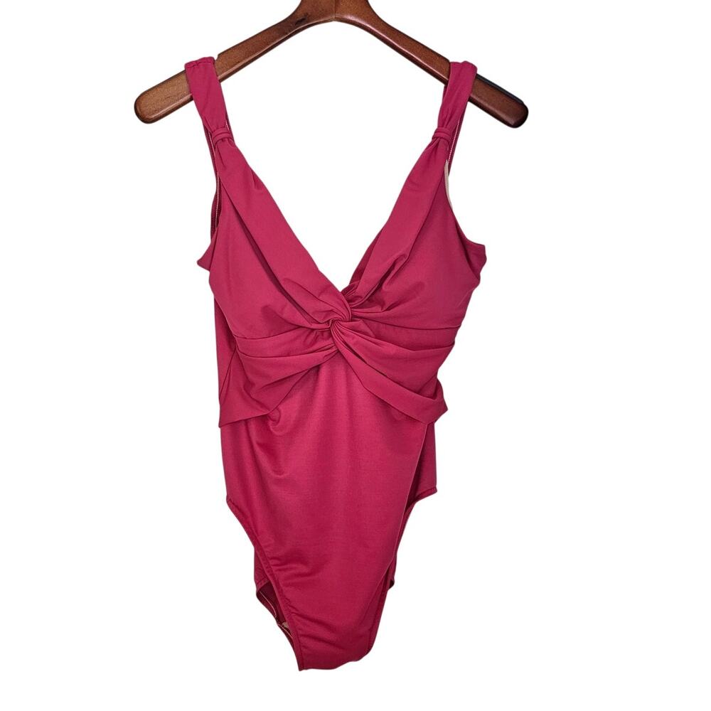 Miraclesuit Pink Twist Front One Piece Swimsuit Tummy Control Size 14